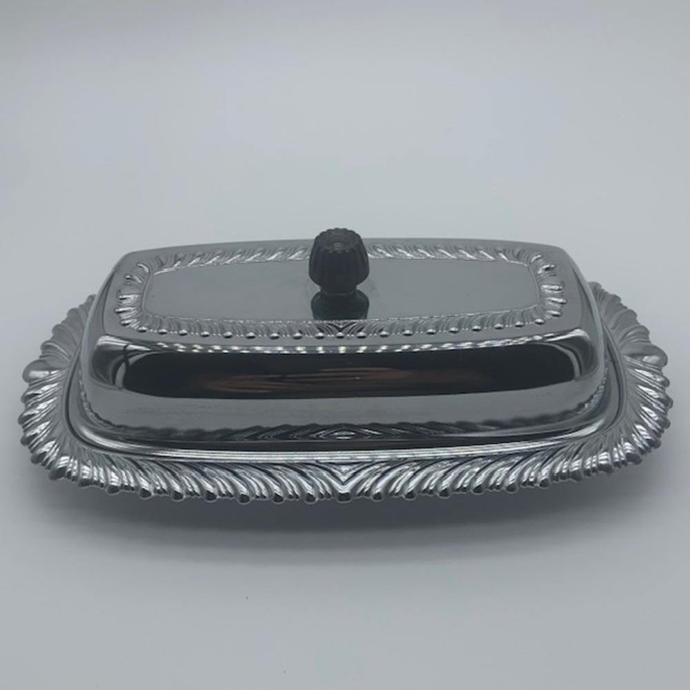 Vintage Cast Aluminum Butter Dish Glass Insert Covered Butter Serving Dish